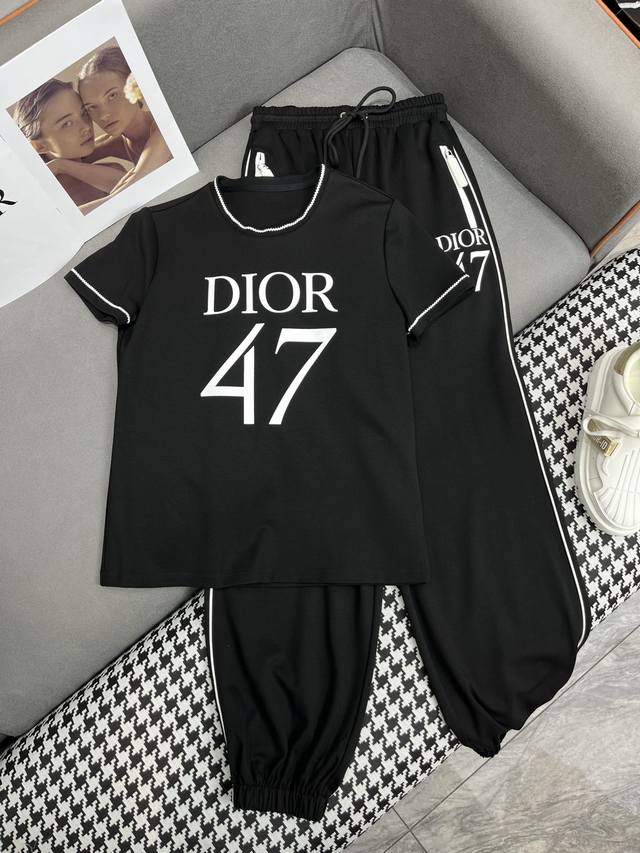 Dio* 24Ss春夏新款t恤阔腿裤套装 47号图案印花装饰 版型超正 两色三码sml